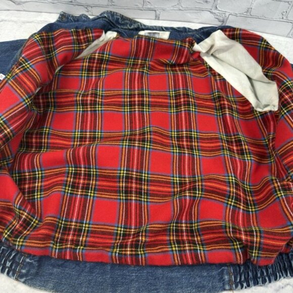 Vintage Learsi Tartan Lined Denim Jacket Unisex M Blue Jean Snap Zip Flannel - Picture 5 of 12